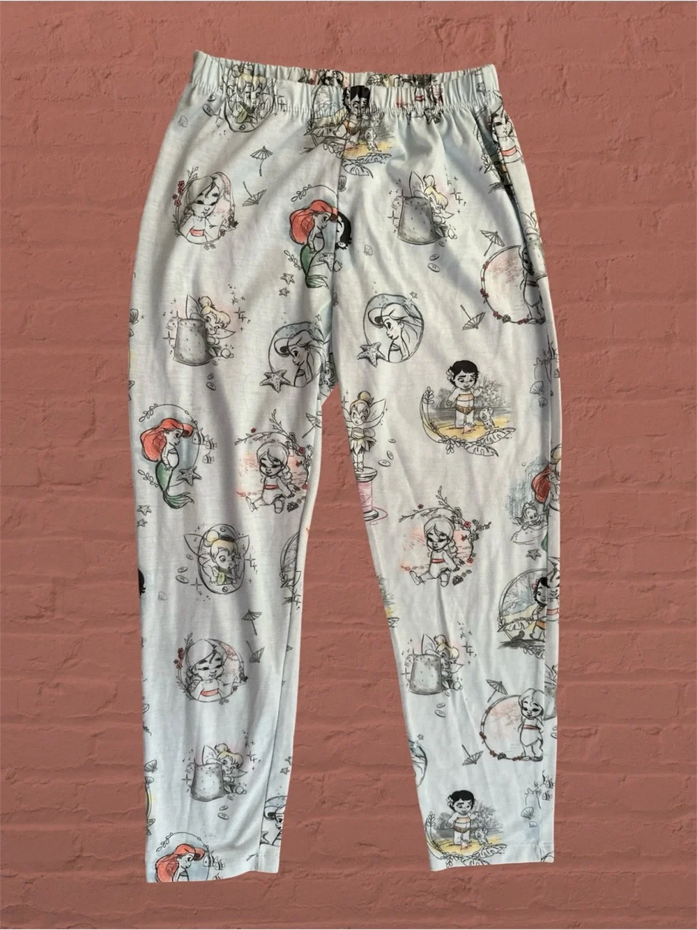 Disney Character Print Light Blue Pajama Pants - Disney Princesses as Babies